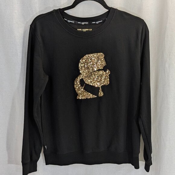 Karl Lagerfeld Paris Size Small Black Sweatshirt with Self Silhouette - Picture 1 of 15